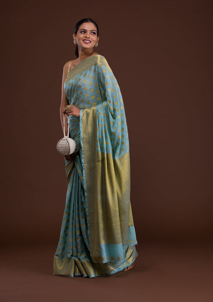 Sea Green Zariwork Art Silk Saree-Koskii