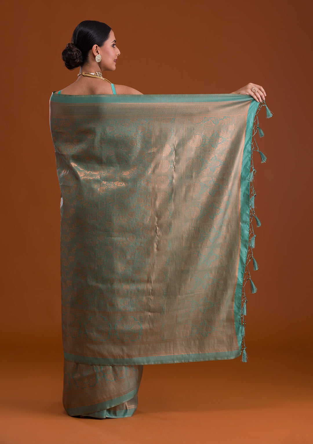 Sea Green Zariwork Art Silk Saree-Koskii
