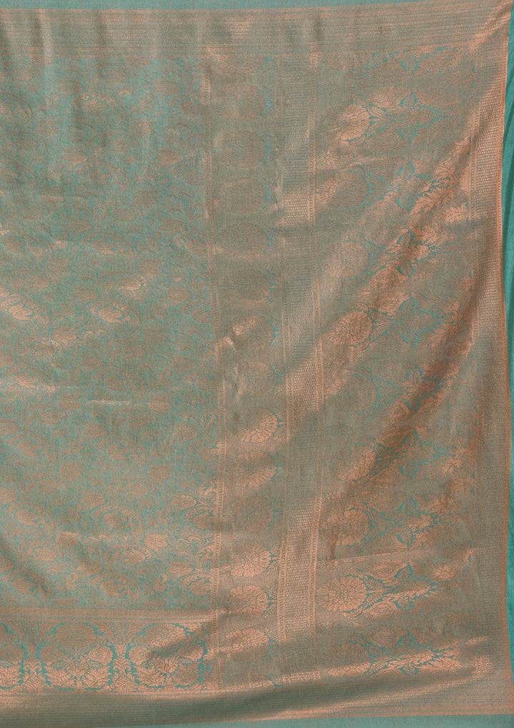 Sea Green Zariwork Art Silk Saree-Koskii