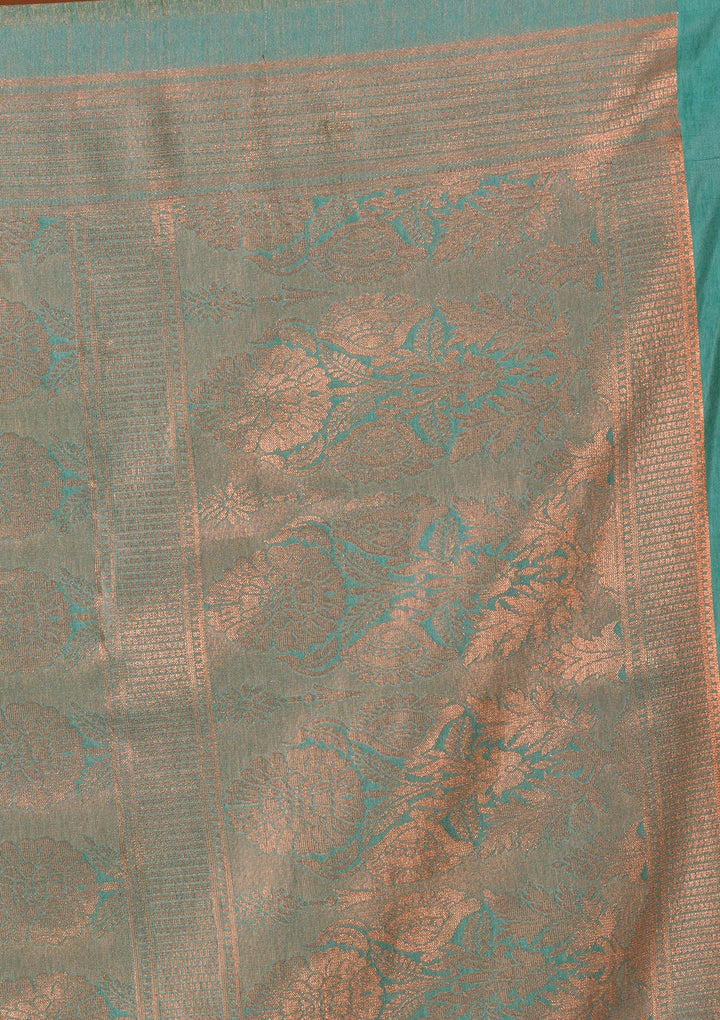 Sea Green Zariwork Art Silk Saree-Koskii