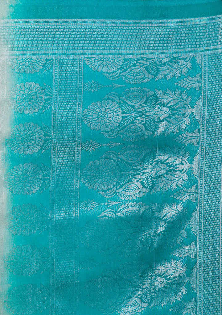 Sea Green Zariwork Banarasi Saree-Koskii