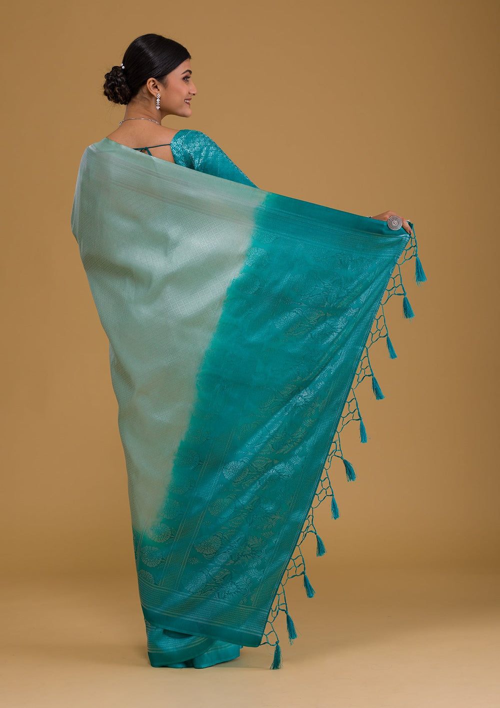 Sea Green Zariwork Banarasi Saree-Koskii
