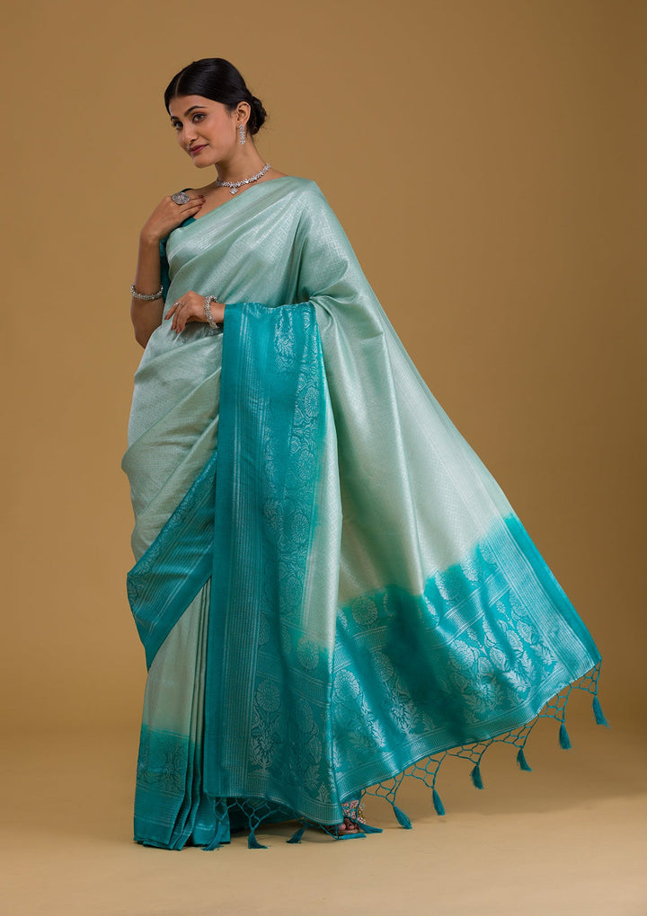 Sea Green Zariwork Banarasi Saree-Koskii