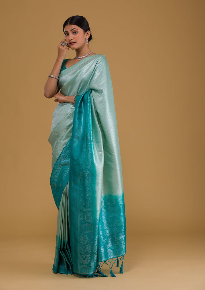 Sea Green Zariwork Banarasi Saree-Koskii