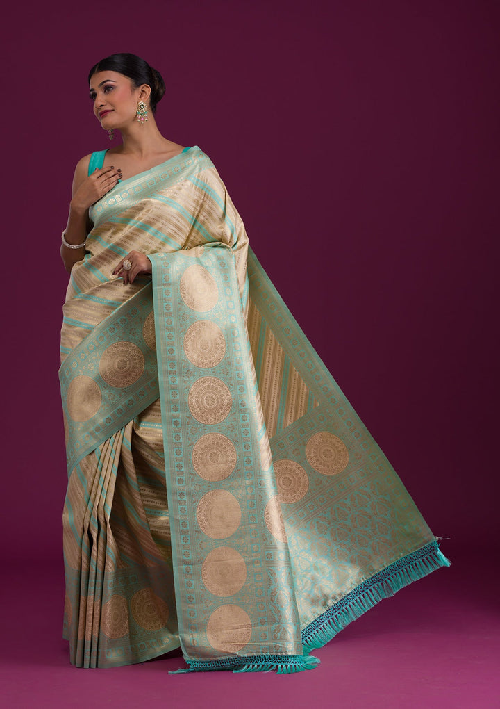 Sea Green Zariwork Art Silk Saree-Koskii