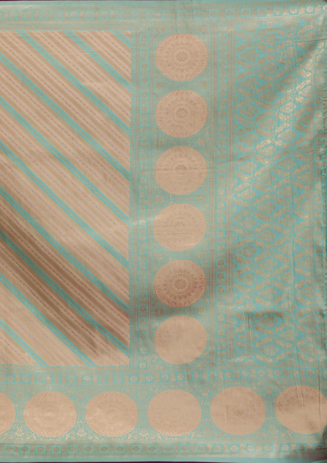 Sea Green Zariwork Art Silk Unstitched Saree-Koskii