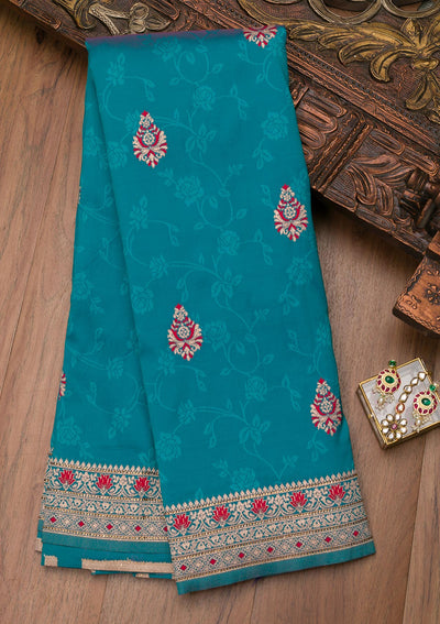 Sea Green Zariwork Art Silk Saree-Koskii