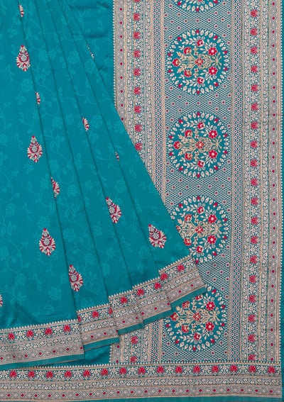 Sea Green Zariwork Art Silk Saree-Koskii