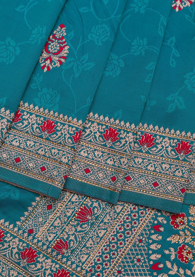 Sea Green Zariwork Art Silk Saree-Koskii