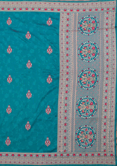 Sea Green Zariwork Art Silk Saree-Koskii