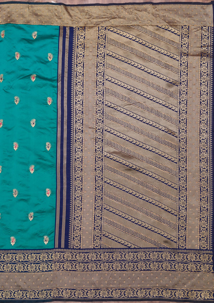 Sea Green Zariwork Art Silk Saree-Koskii