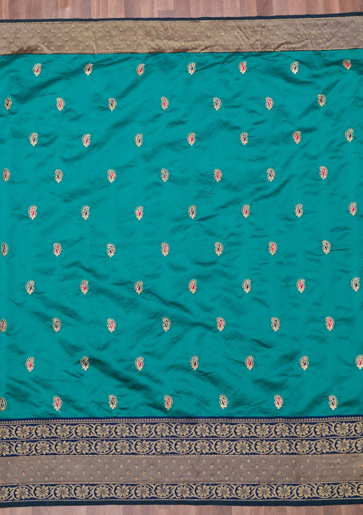 Sea Green Zariwork Art Silk Saree-Koskii
