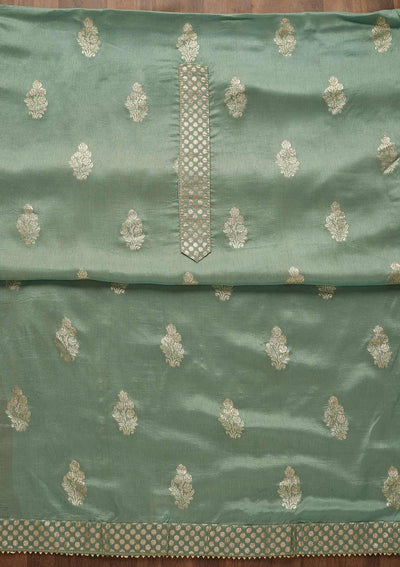 Sea Green Zariwork Chanderi Semi-Stitched Salwar Suit-Koskii