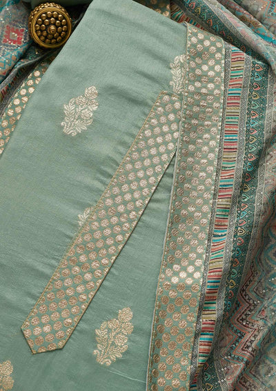 Sea Green Zariwork Chanderi Semi-Stitched Salwar Suit-Koskii