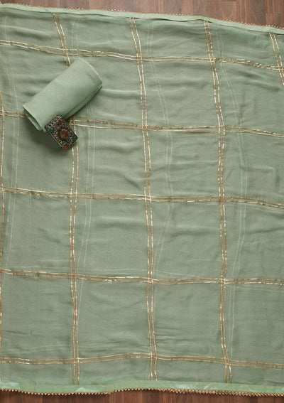 Sea Green Zariwork Chanderi Unstitched Salwar Suit - Koskii