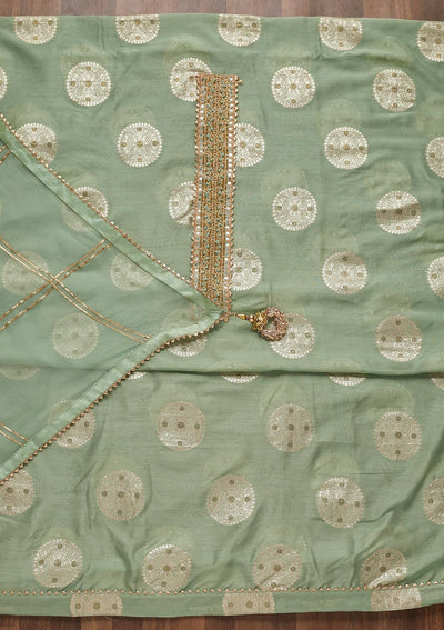 Sea Green Zariwork Chanderi Unstitched Salwar Suit - Koskii