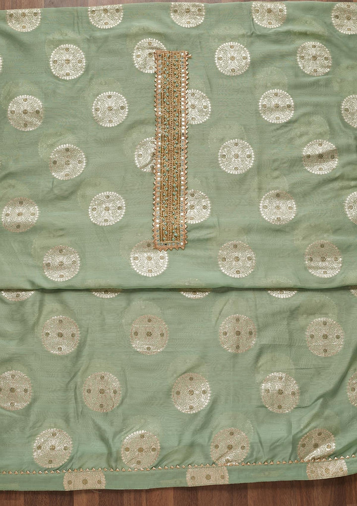 Sea Green Zariwork Chanderi Unstitched Salwar Suit - Koskii