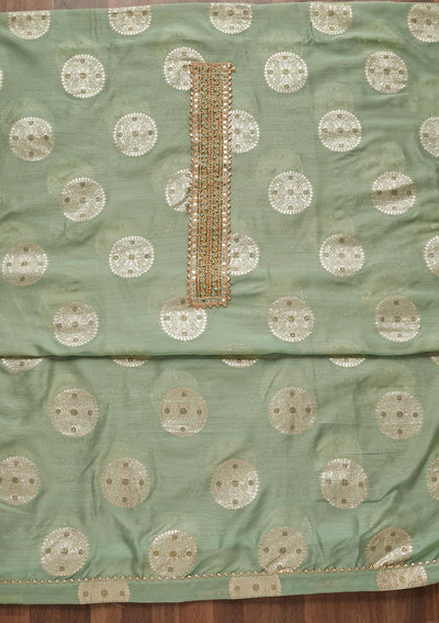 Sea Green Zariwork Chanderi Unstitched Salwar Suit - Koskii