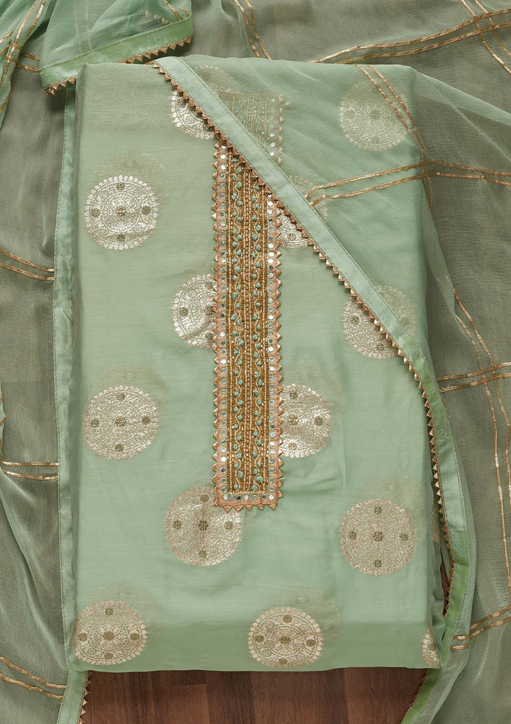 Sea Green Zariwork Chanderi Unstitched Salwar Suit - Koskii