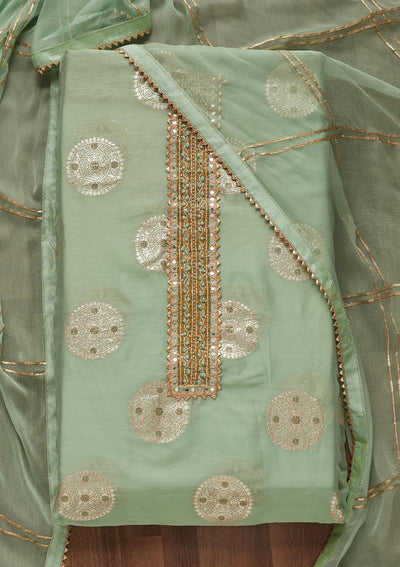 Sea Green Zariwork Chanderi Unstitched Salwar Suit - Koskii
