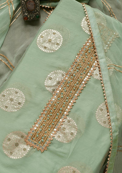 Sea Green Zariwork Chanderi Unstitched Salwar Suit - Koskii