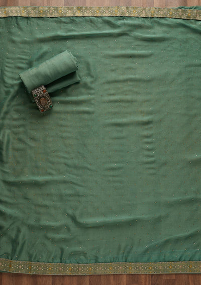Sea Green Zariwork Chanderi Unstitched Salwar Suit-Koskii