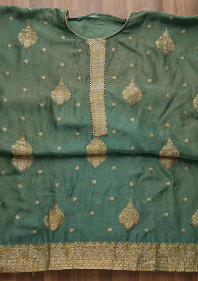 Sea Green Zariwork Chanderi Unstitched Salwar Suit-Koskii