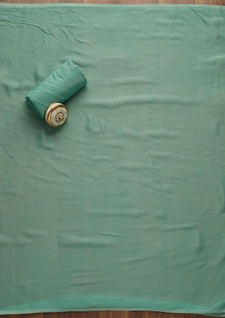 Sea Green Zariwork Chanderi Unstitched Salwar Suit-Koskii