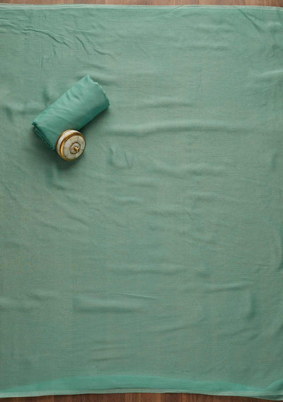 Sea Green Zariwork Chanderi Unstitched Salwar Suit-Koskii
