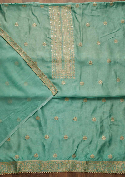 Sea Green Zariwork Chanderi Unstitched Salwar Suit-Koskii