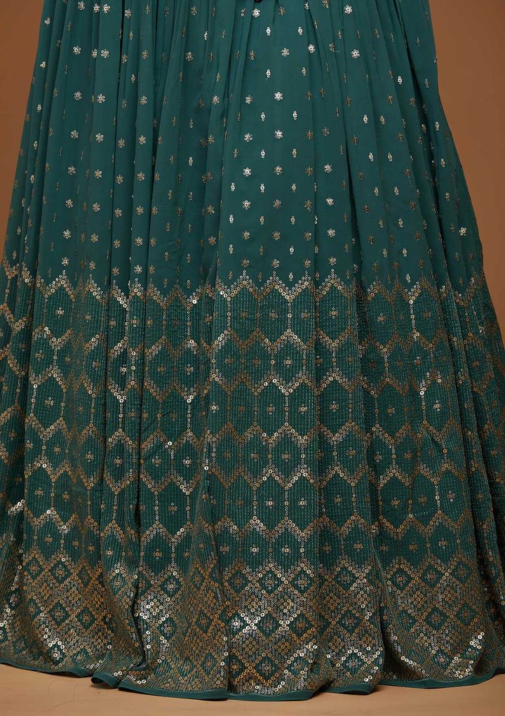 Sea Green Zariwork Georgette Designer Anarkali Suit-Koskii