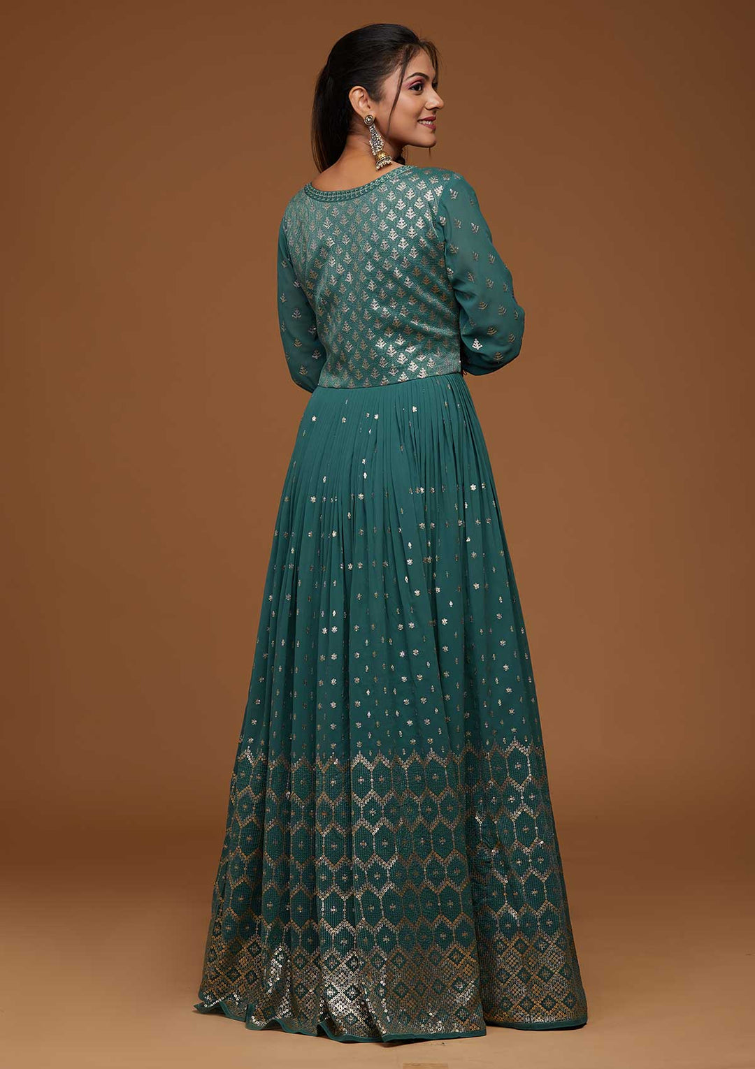 Sea Green Zariwork Georgette Designer Anarkali Suit-Koskii