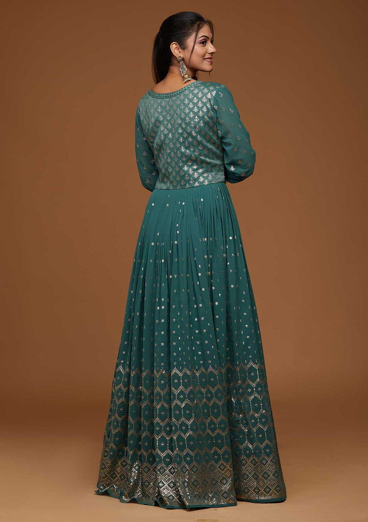 Sea Green Zariwork Georgette Designer Anarkali Suit-Koskii