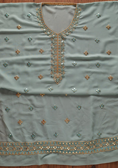 Sea Green Zariwork Georgette Designer Unstitched Salwar Suit - koskii