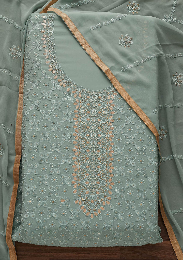 Sea Green Zariwork Georgette Designer Unstitched Salwar Suit - Koskii