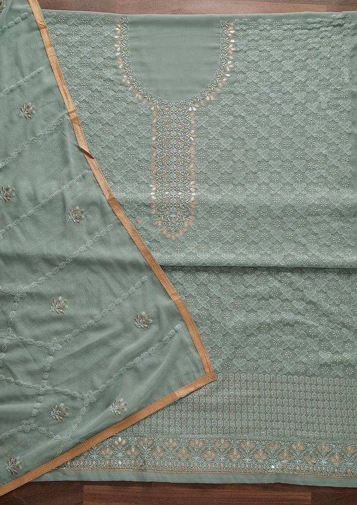 Sea Green Zariwork Georgette Designer Unstitched Salwar Suit - Koskii
