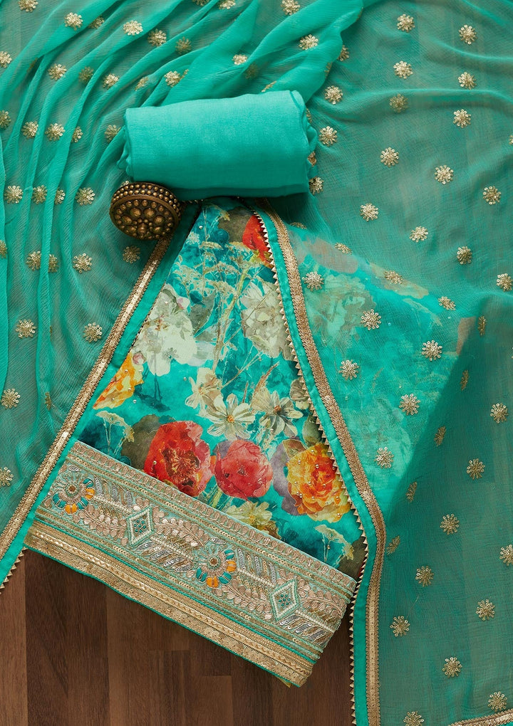 Sea Green Zariwork Georgette Unstitched Salwar Suit-Koskii