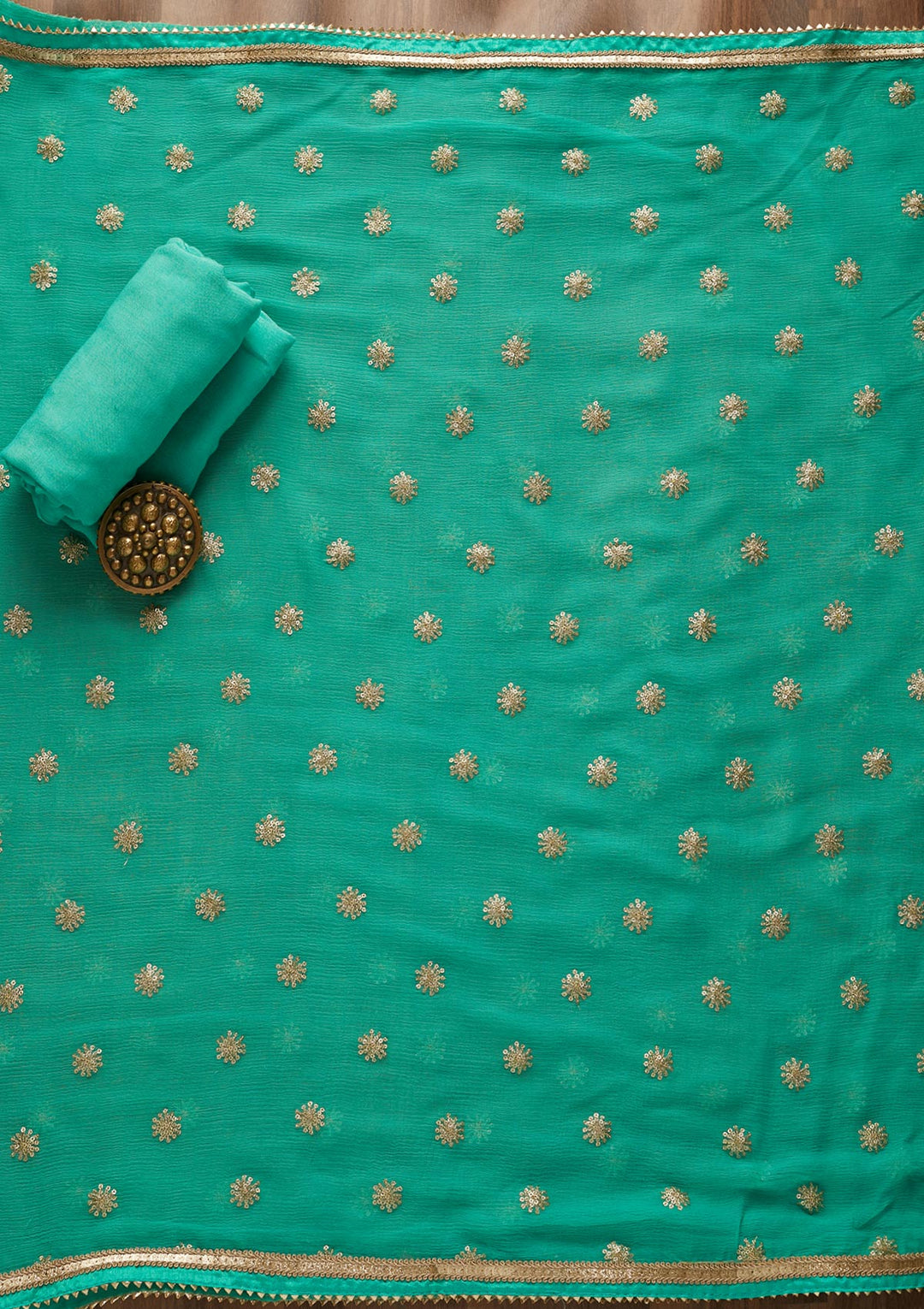Sea Green Zariwork Georgette Unstitched Salwar Suit-Koskii