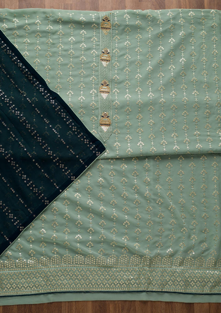 Sea Green Zariwork Georgette Unstitched Salwar Suit-Koskii