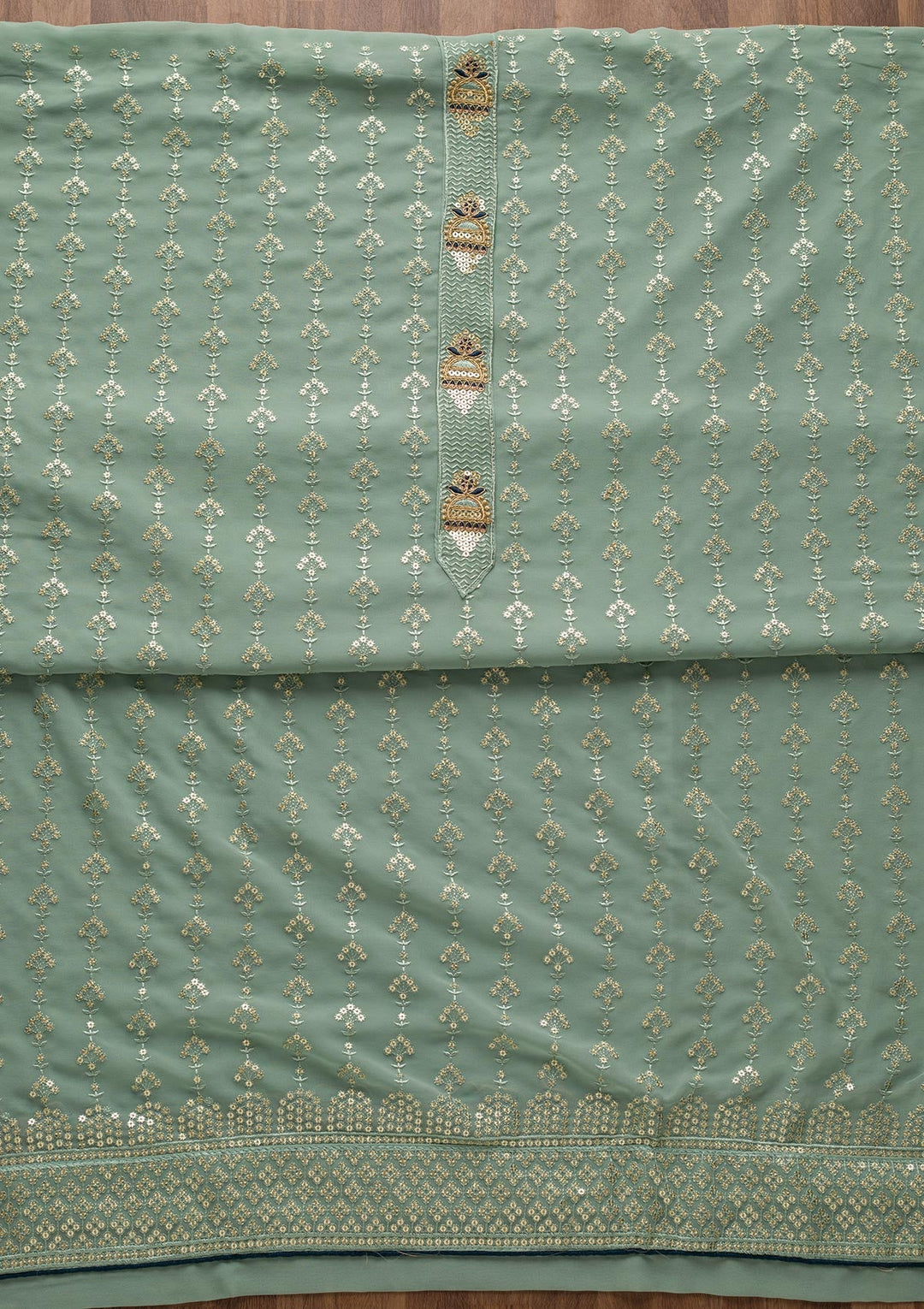 Sea Green Zariwork Georgette Unstitched Salwar Suit-Koskii
