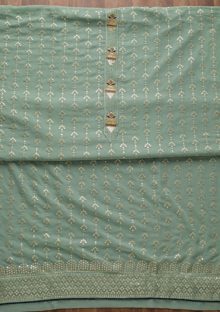 Sea Green Zariwork Georgette Unstitched Salwar Suit-Koskii