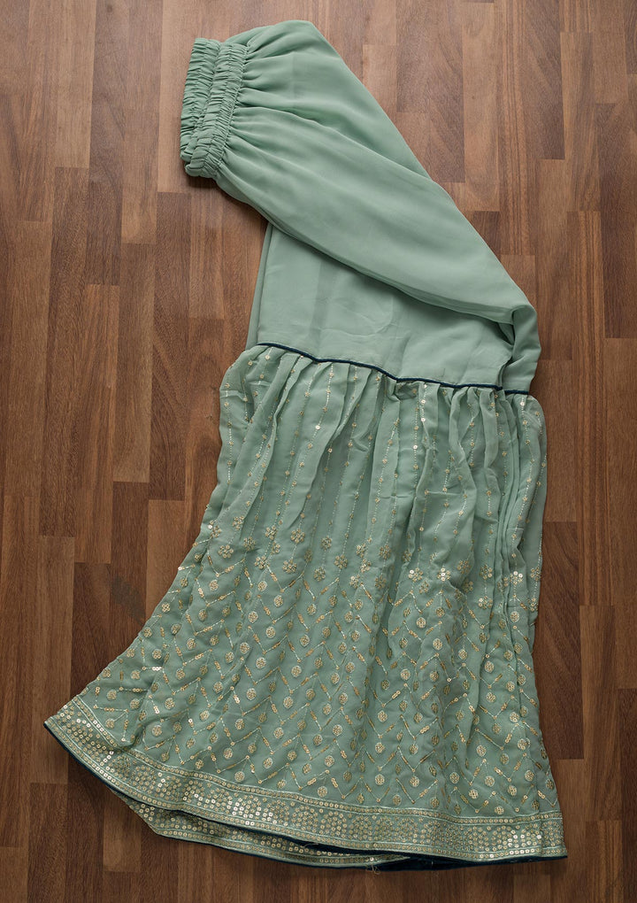 Sea Green Zariwork Georgette Unstitched Salwar Suit-Koskii