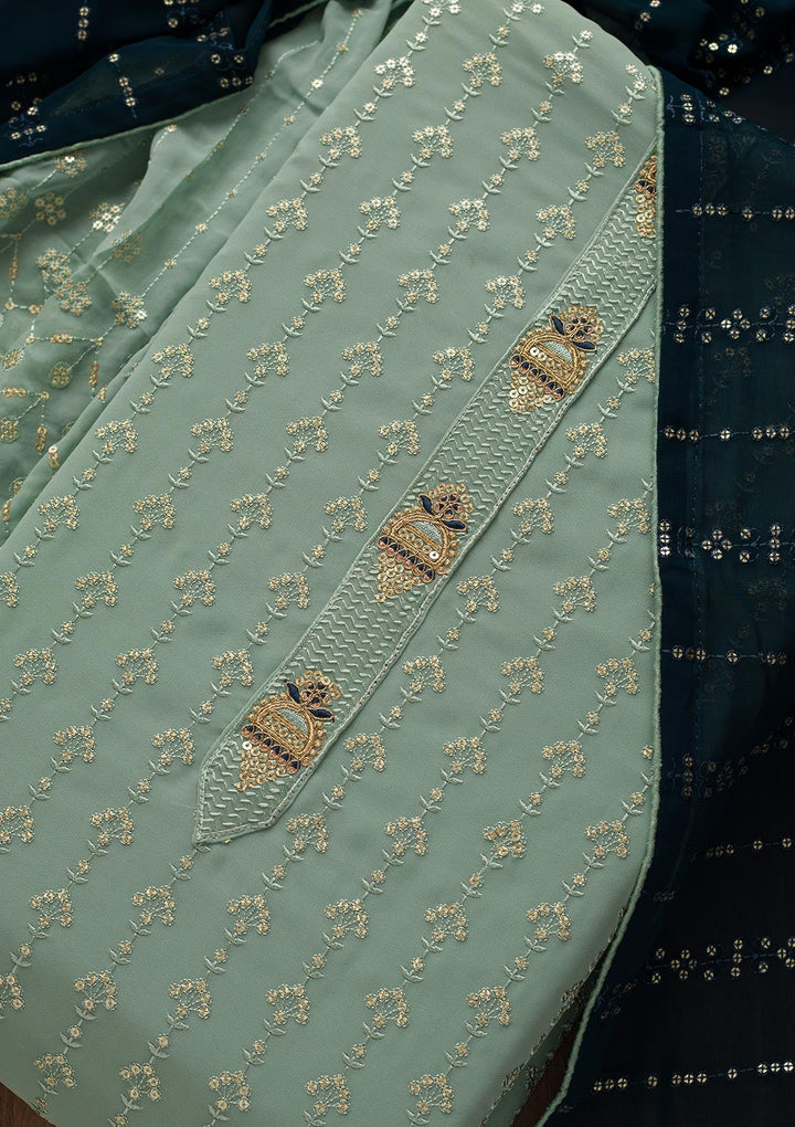 Sea Green Zariwork Georgette Unstitched Salwar Suit-Koskii