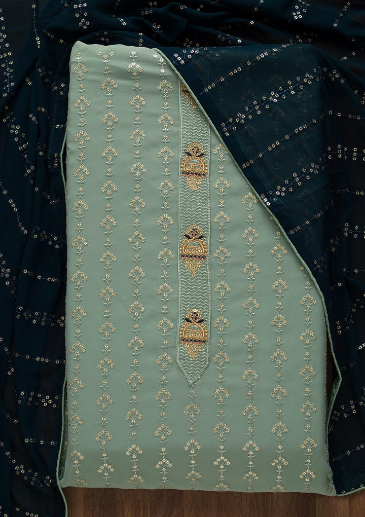 Sea Green Zariwork Georgette Unstitched Salwar Suit-Koskii