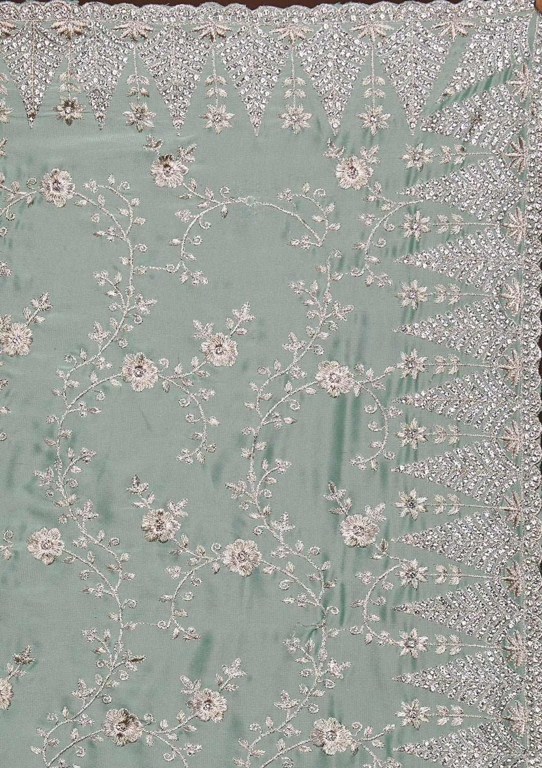 Sea Green Zariwork Georgette Saree-Koskii