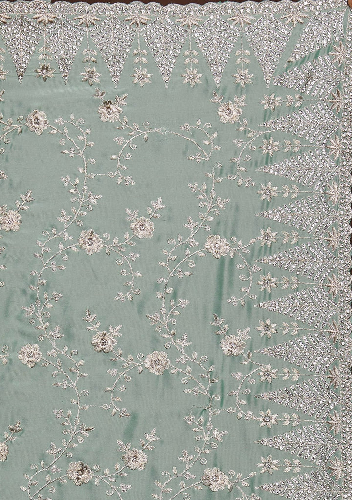 Sea Green Zariwork Georgette Saree-Koskii