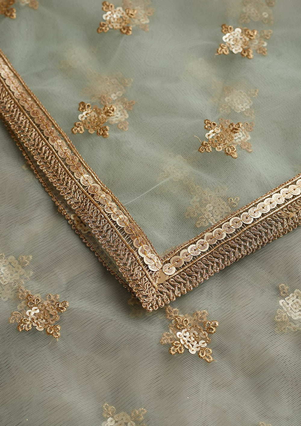 Sea Green Zariwork Net Readymade Dupatta-Koskii