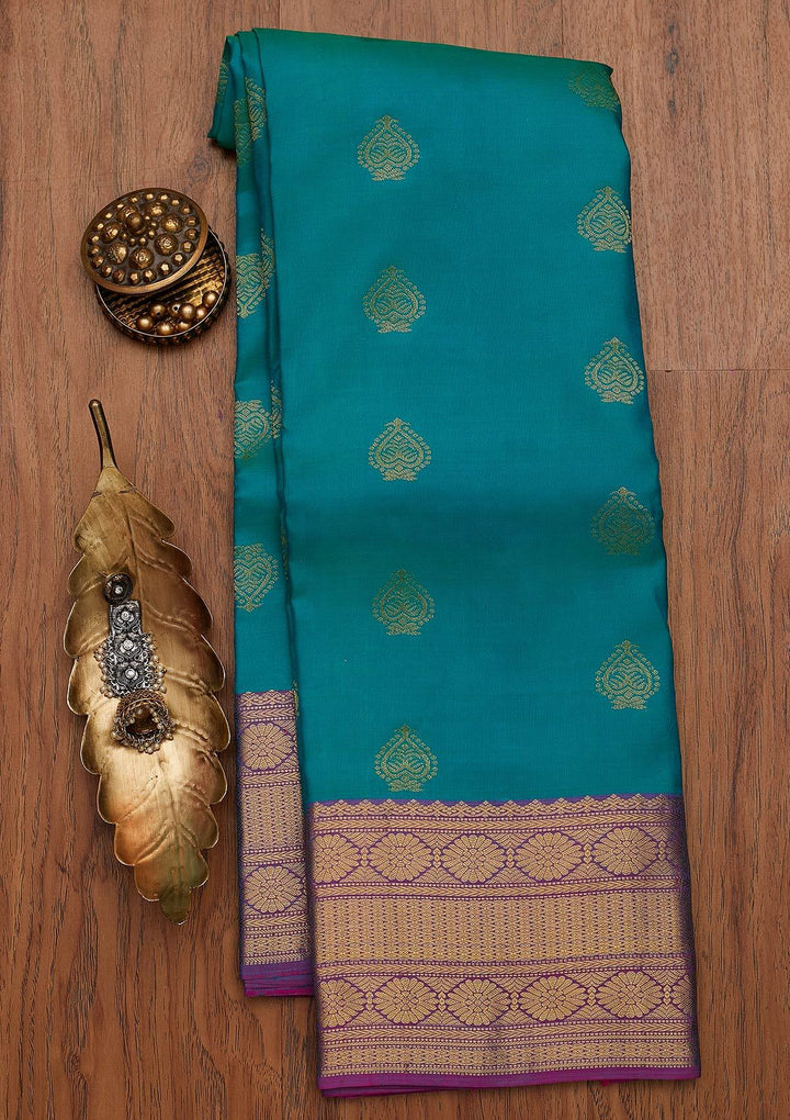 Sea Green Zariwork Pure Silk Designer Saree - koskii