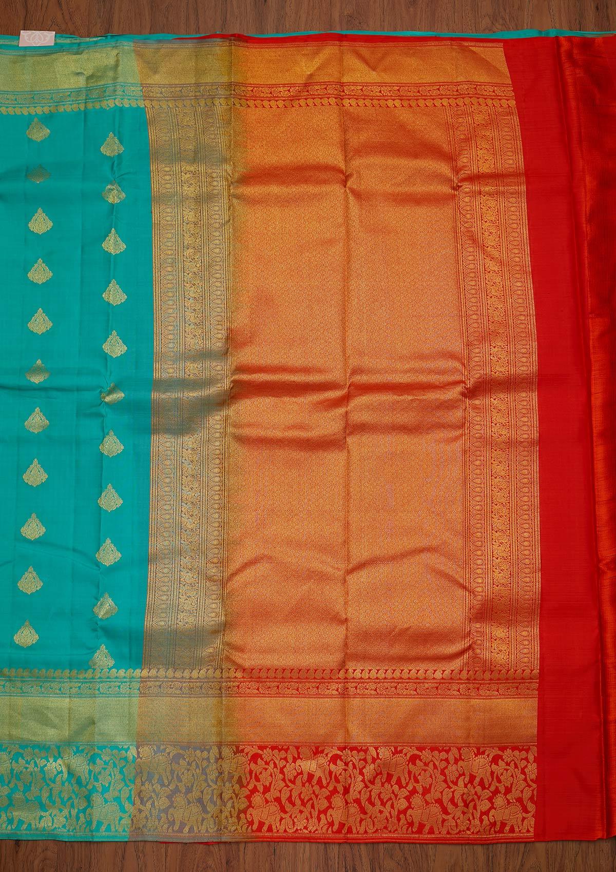 Sea Green Zariwork Pure Silk Designer Saree - koskii