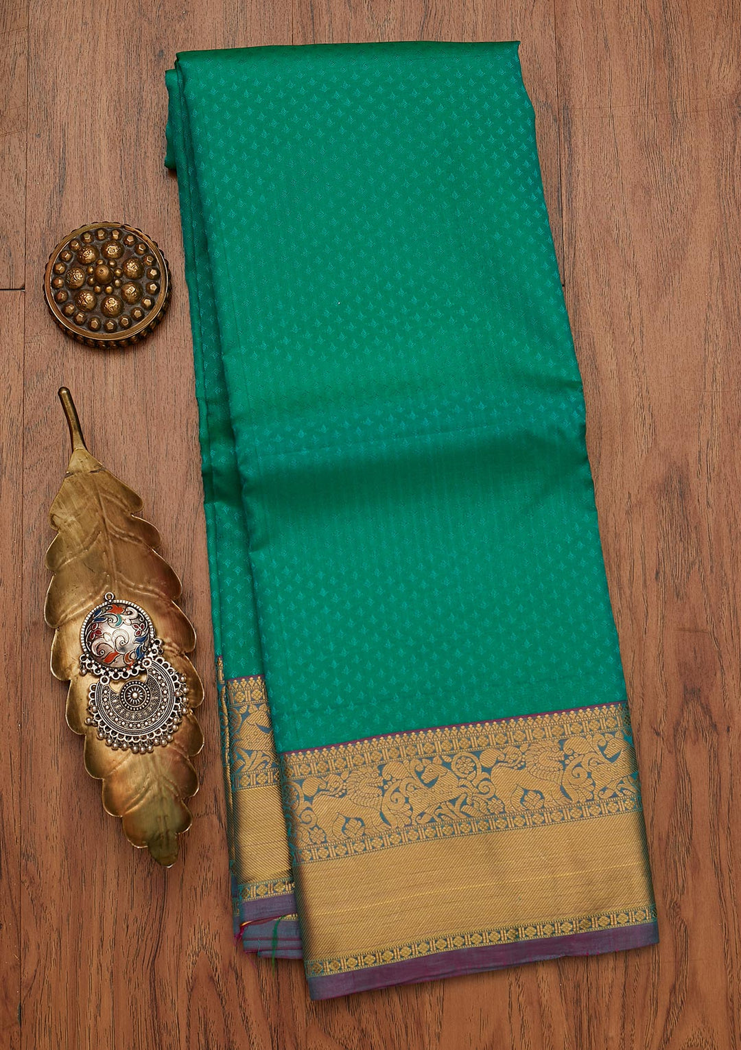 Sea Green Zariwork Pure Silk Designer Saree - koskii